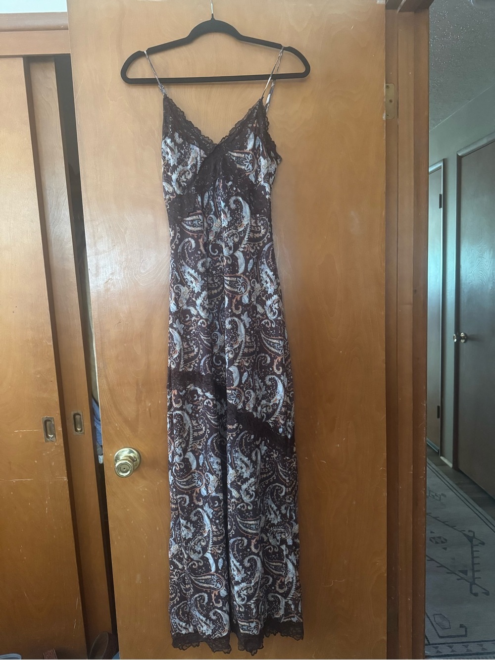 Princess Polly Brown Paisley Lace-Trim Maxi Slip Dress